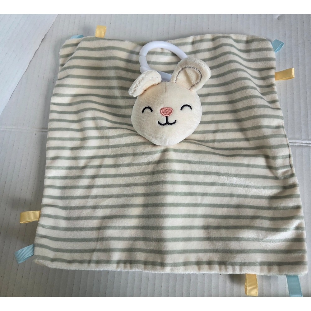 OOOK Striped Bunny Rabbit Security Blanket Lovey Sensory Hanging Ring 10"